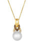 ფოტო #1 პროდუქტის Vanilla Pearl (8mm) & Diamond (1/10 ct. t.w.) Adjustable Pendant Necklace in 14k Gold
