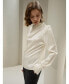 Фото #2 товара Asymmetrical Silk Blouse with Puff Sleeves for Women