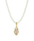 Фото #1 товара 2028 women's Gold Tone Pink and Yellow Porcelain Rose Imitation Pearl Drop Necklace