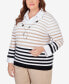 Plus Size Neutral Territory Collar Trimmed Embellished Stripe Two in One Sweater