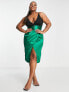 Collective the Label Curve exclusive plunge ruched waist midi dress in emerald