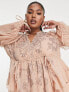 Фото #3 товара ASOS DESIGN curve floral embellished frill detail mini dress with button front in blush