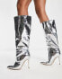 Фото #1 товара Steve Madden – Dignify – Absatzstiefel in Kroko-Silber