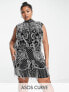 Фото #1 товара ASOS DESIGN Curve velvet high neck all over embellished mini dress in black with silver sequin