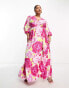 Фото #1 товара Something New Curve wrap maxi dress in neon rose print