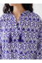 Bağlamalı Yaka Desenli Uzun Kollu Oversize Kadın Bluz