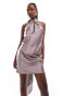 Фото #1 товара Rare London satin halterneck fringe drape mini dress in mauve