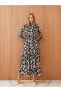 Dik Yaka Desenli Uzun Kollu Kadın Elbise