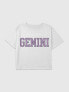 Kids Gemini Zodiac Collegiate Graphic Boxy Crop Tee