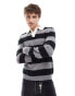 Фото #1 товара ASOS DESIGN knitted rugby polo in black and grey stripe