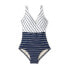Фото #4 товара Women's Striped V-Neck Full Coverage One Piece Swimsuit - Kona Sol Navy Blue L