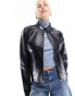 Фото #4 товара COLLUSION Unisex motocross style faux leather biker jacket in black