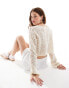 Фото #2 товара Miss Selfridge crochet slouchy tie front cardigan in cream