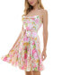 Фото #6 товара Juniors' Floral-Print Cowlneck Godet-Pleat Dress