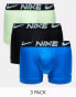 Nike Dri-Fit Essential Microfibre trunks 3 pack in blue, neon and black