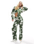 Фото #1 товара Style Cheat satin wide leg trousers in green print co-ord