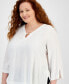 Plus Size 3/4-Sleeve Linen-Blend Top, Created for Macy's Белый, 2X - фото #3