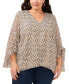 Plus Size Printed V-Neck 3/4-Flutter Sleeve Blouse