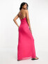 ASOS DESIGN square neck strappy maxi dress in bright pink