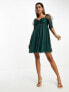 Anaya babydoll mini tulle dress with ruched sleeves in emerald