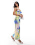 ASOS DESIGN frill detail maxi dress with flower trim in blue floral