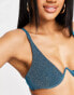 Фото #3 товара ASOS DESIGN mix and match v underwired bikini top in blue glitter