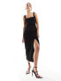 Фото #3 товара New Look square neck ruched front midi dress in black
