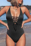 Фото #4 товара Cupshe Women's Lace-Up Plunge Ribbed One-Piece Swimsuit