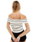 Vero Moda knitted off the shoulder top in mono stripe