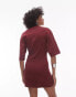 Topshop premium seamed t-shirt mini dress in burgundy