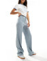 Pull&Bear high waisted tailored straight leg trouser in pale blue grey