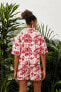 Kadın Ceket Yaka Tropikal Baskılı Kısa Kollu Gömlek 3SAK60221PW