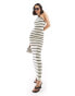 Pretty Lavish halterneck knit midaxi dress in cream stripe