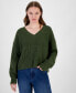 ფოტო #1 პროდუქტის Juniors' V-Neck Oversized Sweater