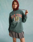 Фото #8 товара Miss Selfridge washed New York graphic oversized sweat in green