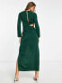 Фото #4 товара ASOS DESIGN Satin drape front midi dress with side cut out waist detail in dark green
