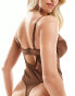 Фото #4 товара Ivory Rose Fuller Bust DD-G satin mesh bodysuit in chocolate brown