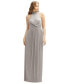 Фото #1 товара Plus Size Band Collar Halter Open-Back Metallic Pleated Maxi Dress