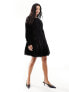 River Island velvet embroidered mini smock dress in black