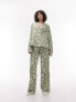 Topshop Tall block floral print shirt and trouser pyjama set in green Зеленый, XS - фото #7