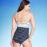 Фото #3 товара Women's Striped V-Neck Full Coverage One Piece Swimsuit - Kona Sol Navy Blue L