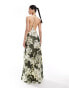 ASOS DESIGN satin plunge front strappy back maxi dress with thigh split in overscale floral