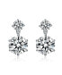 Sterling Silver with Rhodium Plated Clear Round Cubic Zirconia Two Stone Drop Earrings