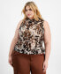 Фото #1 товара Trendy Plus Size Printed Textured-Mesh Tank Top, Created for Macy's