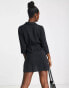 New Look wrap front shirt dress in black