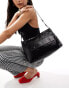 Bershka 90s shoulder bag in black patent faux leather