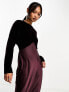 Фото #5 товара ASOS DESIGN satin batwing bias cut maxi dress with contrast velvet bodice in burgundy