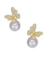 Фото #3 товара 14k Yellow Gold Plated with Pearl Cubic Zirconia Butterfly Earrings in Sterling Silver