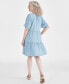 Фото #4 товара Women's Chambray Split-Neck Tiered Dress, Created for Macy's