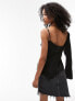 Tophop satin cowl neck one shoulder top in black